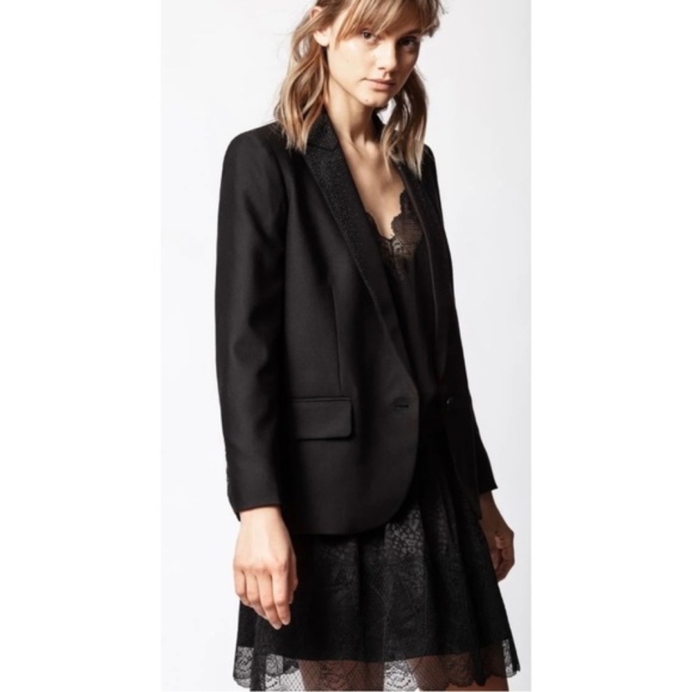 ZADIG & VOLTAIRE Lapel Rhinestone Embellished Viking Strass Blazer Jacket NEW
